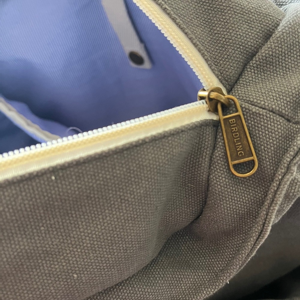 Birdling Canvas Backpack Diaper Bag Grey Cream Webbed Straps Stripe Lining - Picture 7 of 7